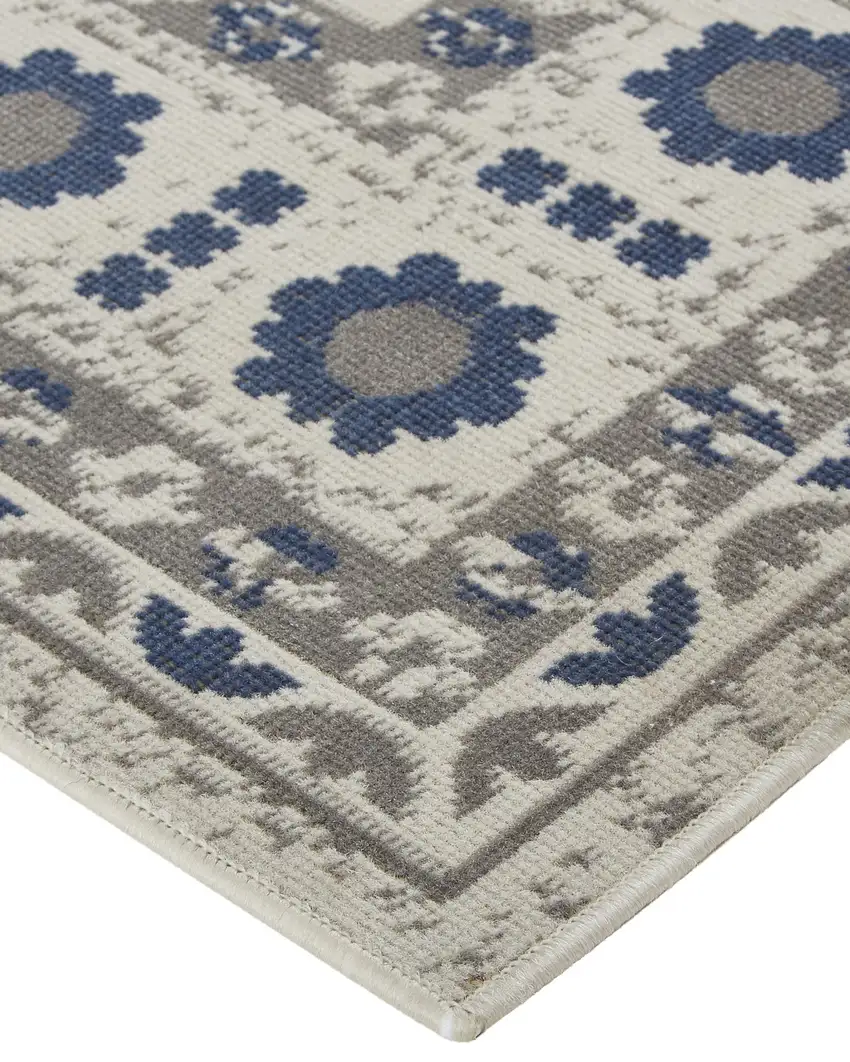 Blue and Gray Oriental Power Loom Area Rug Photo 7