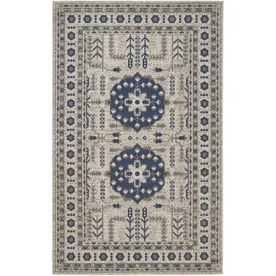 Blue and Gray Oriental Power Loom Area Rug Photo 5