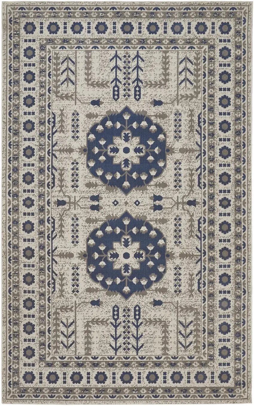 Blue and Gray Oriental Power Loom Area Rug Photo 5