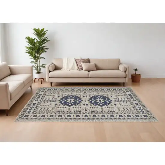 Blue and Gray Oriental Power Loom Area Rug Photo 1