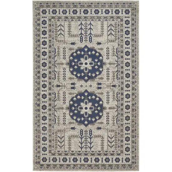 Blue and Gray Oriental Power Loom Area Rug Photo 2