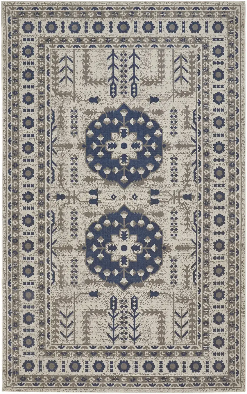 Blue and Gray Oriental Power Loom Area Rug Photo 2