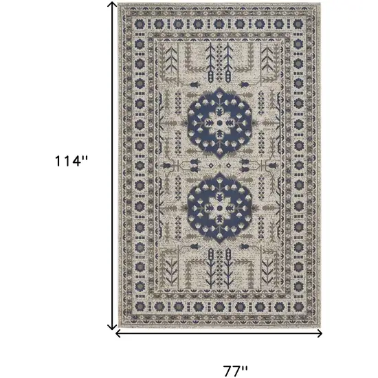Blue and Gray Oriental Power Loom Area Rug Photo 3