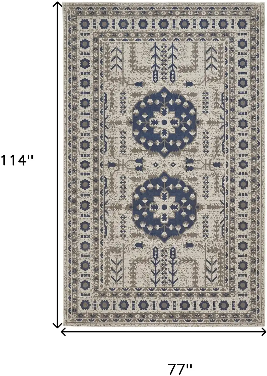 Blue and Gray Oriental Power Loom Area Rug Photo 3