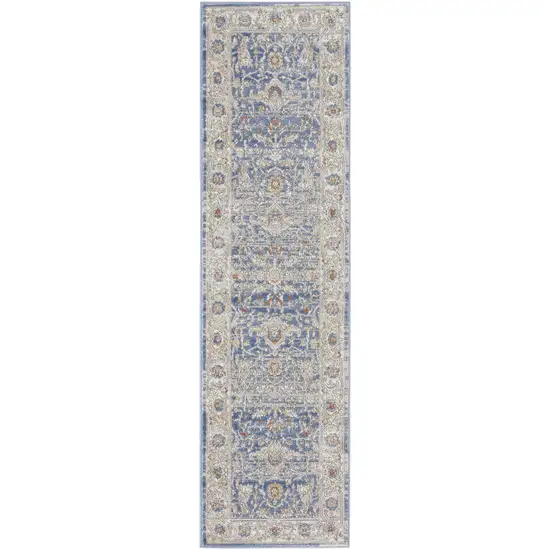 8' Blue And Gray Oriental Runner Rug Photo 8