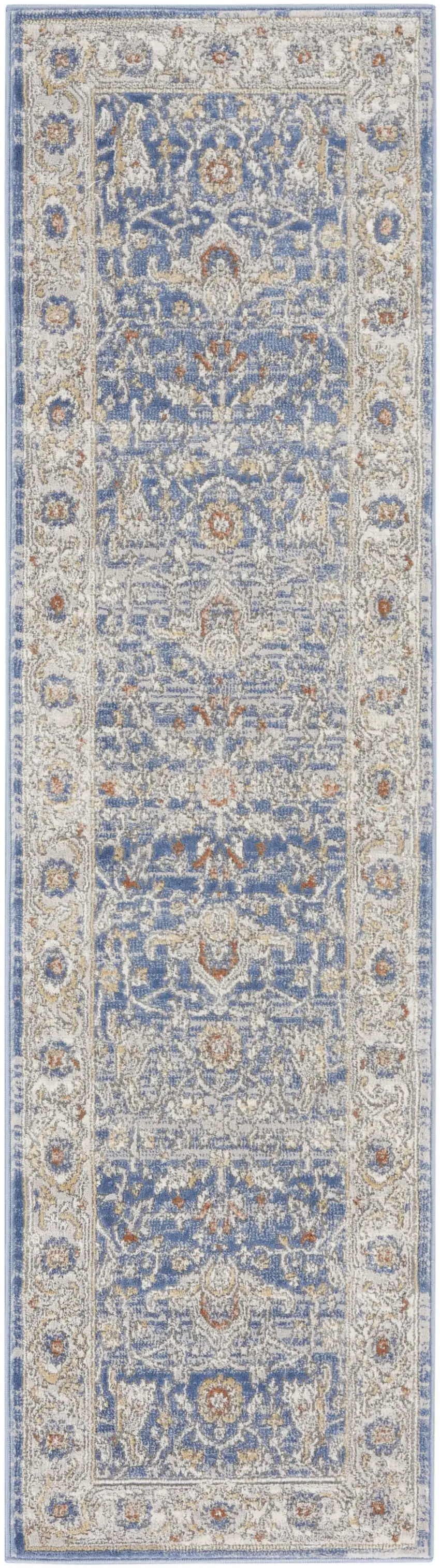 8' Blue And Gray Oriental Runner Rug Photo 8