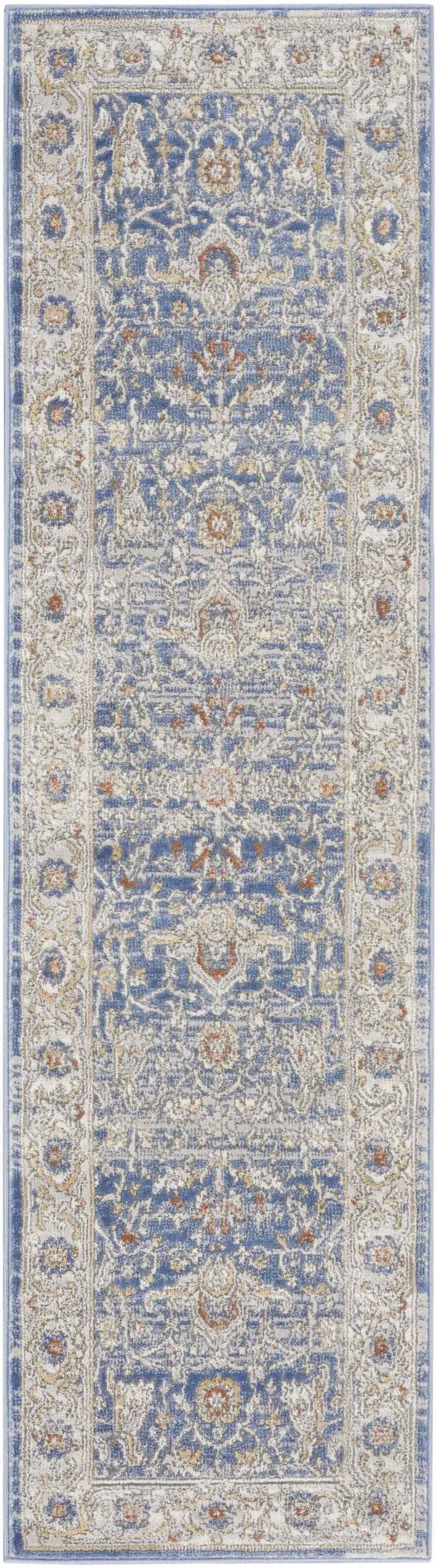 Blue and Gray Oriental Power Loom Runner Rug Photo 2