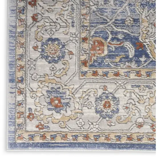 8' Blue And Gray Oriental Runner Rug Photo 3