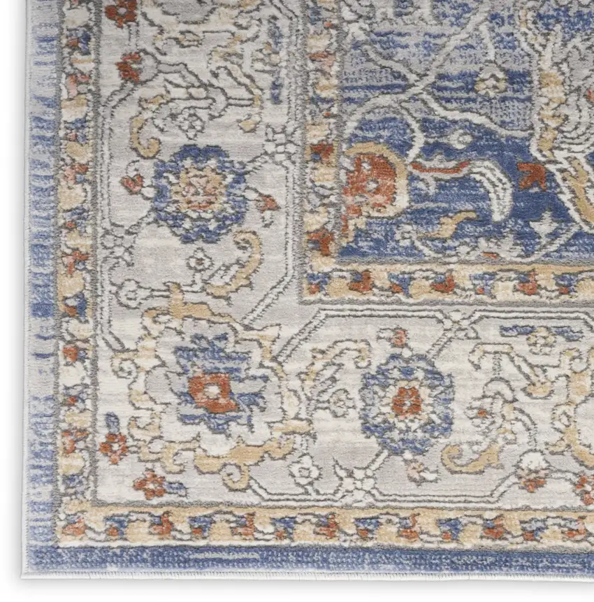 8' Blue And Gray Oriental Runner Rug Photo 3