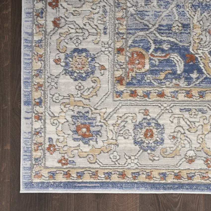 8' Blue And Gray Oriental Runner Rug Photo 5