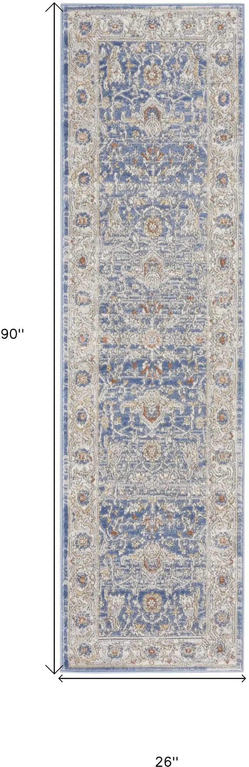 Blue and Gray Oriental Power Loom Runner Rug Photo 3