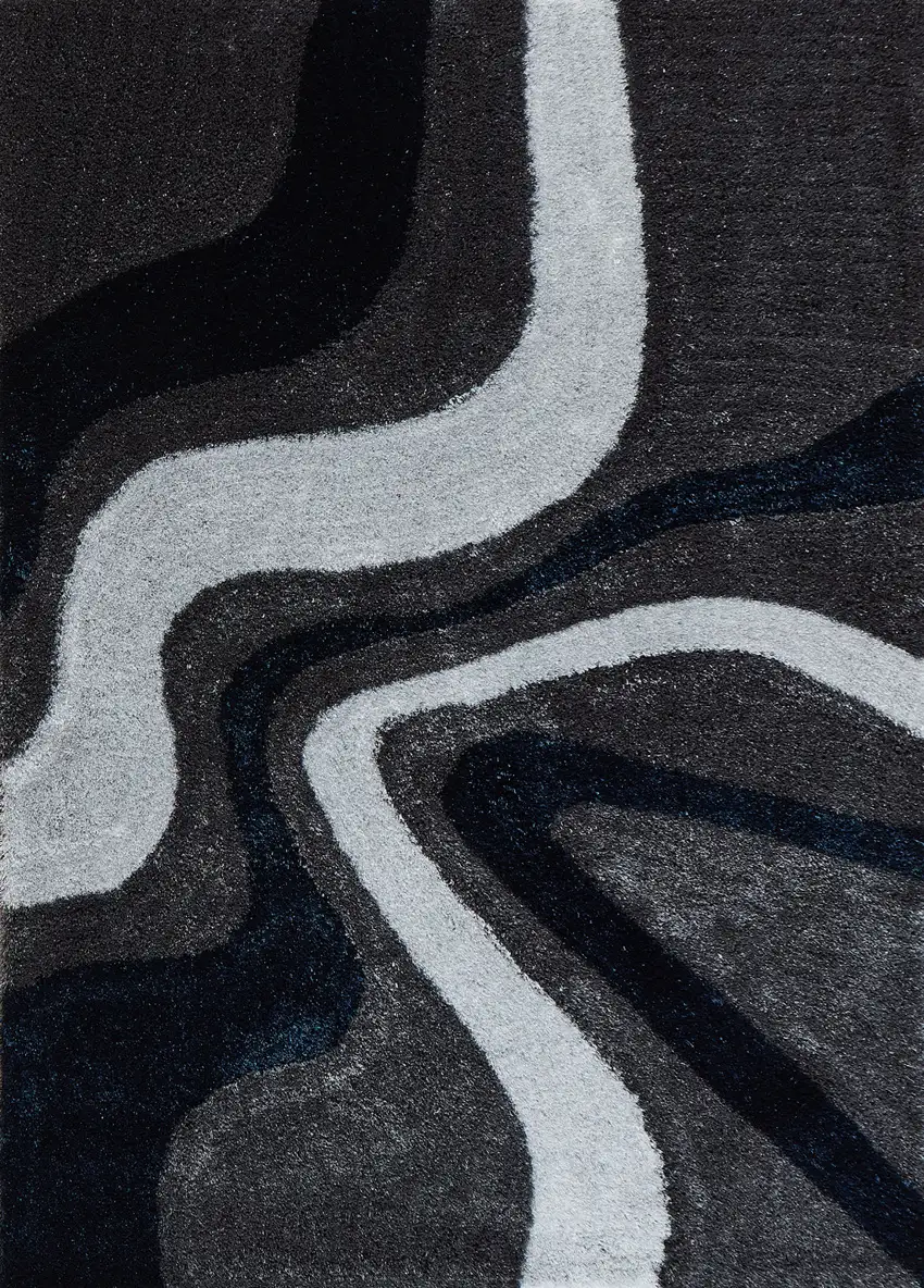 Blue and Gray Shag Hand Tufted Area Rug Photo 4