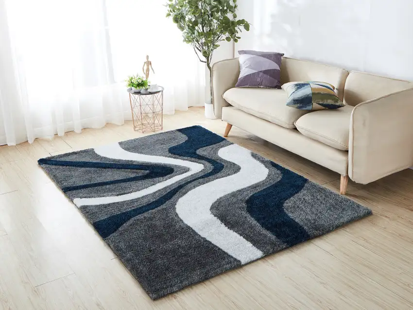 Blue and Gray Shag Hand Tufted Area Rug Photo 1