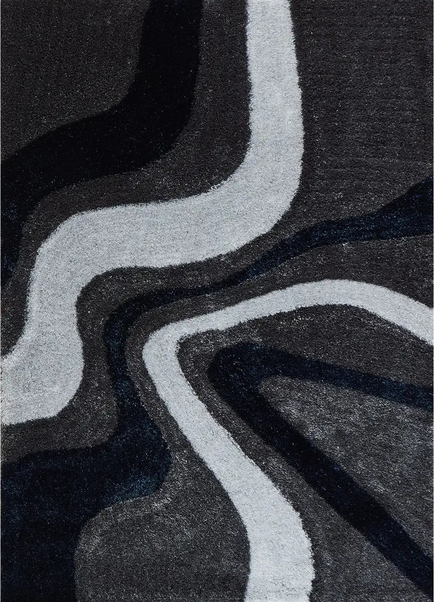 Blue and Gray Shag Hand Tufted Area Rug Photo 3