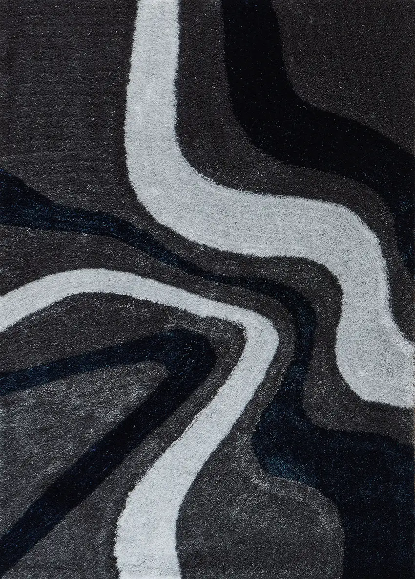 Blue and Gray Shag Hand Tufted Area Rug Photo 5