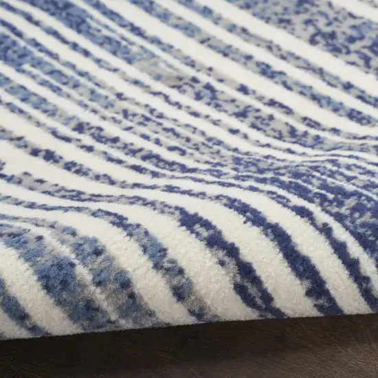 Blue and Gray Striped Power Loom Area Rug Photo 8