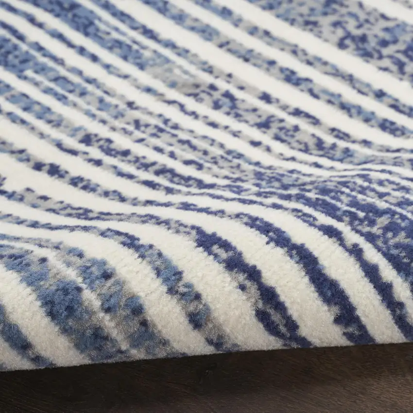 Blue and Gray Striped Power Loom Area Rug Photo 8