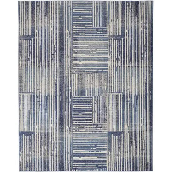 Blue and Gray Striped Power Loom Area Rug Photo 7