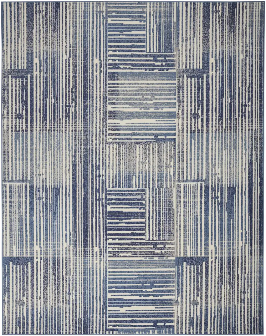 Blue and Gray Striped Power Loom Area Rug Photo 7