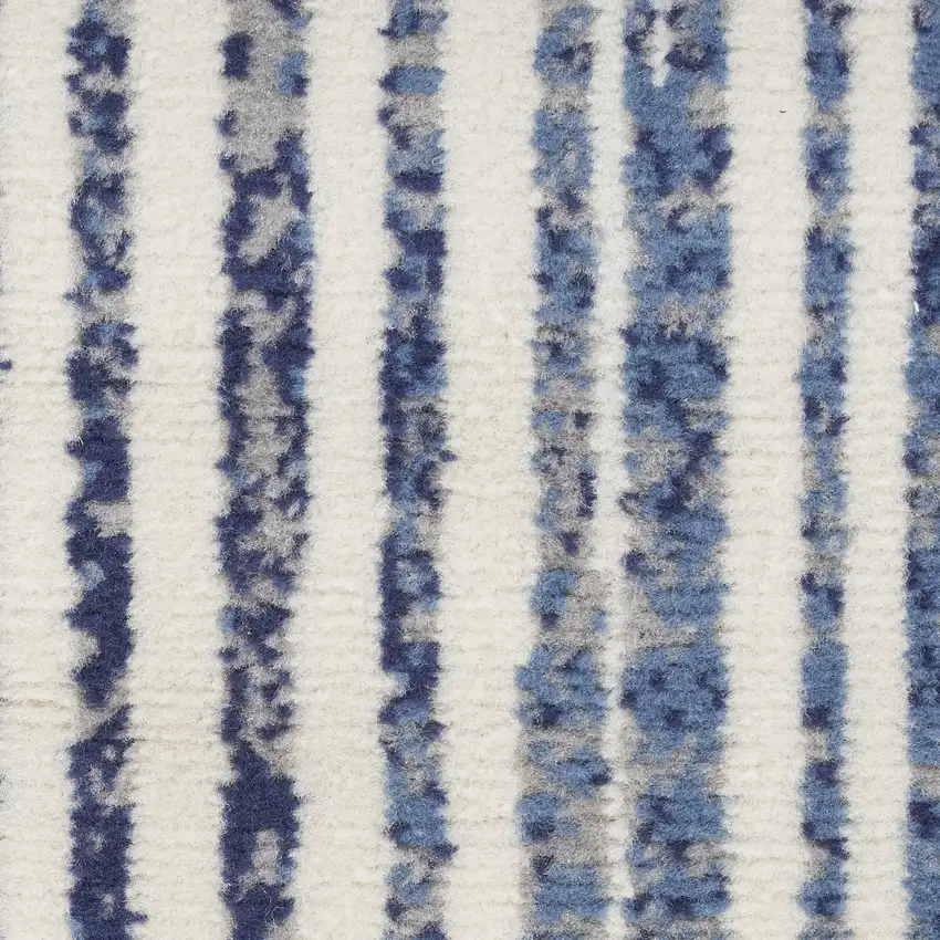 Blue and Gray Striped Power Loom Area Rug Photo 3