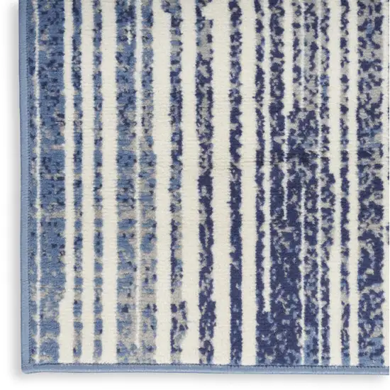 Blue and Gray Striped Power Loom Area Rug Photo 9