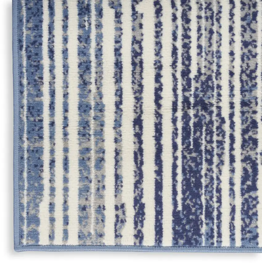 Blue and Gray Striped Power Loom Area Rug Photo 9