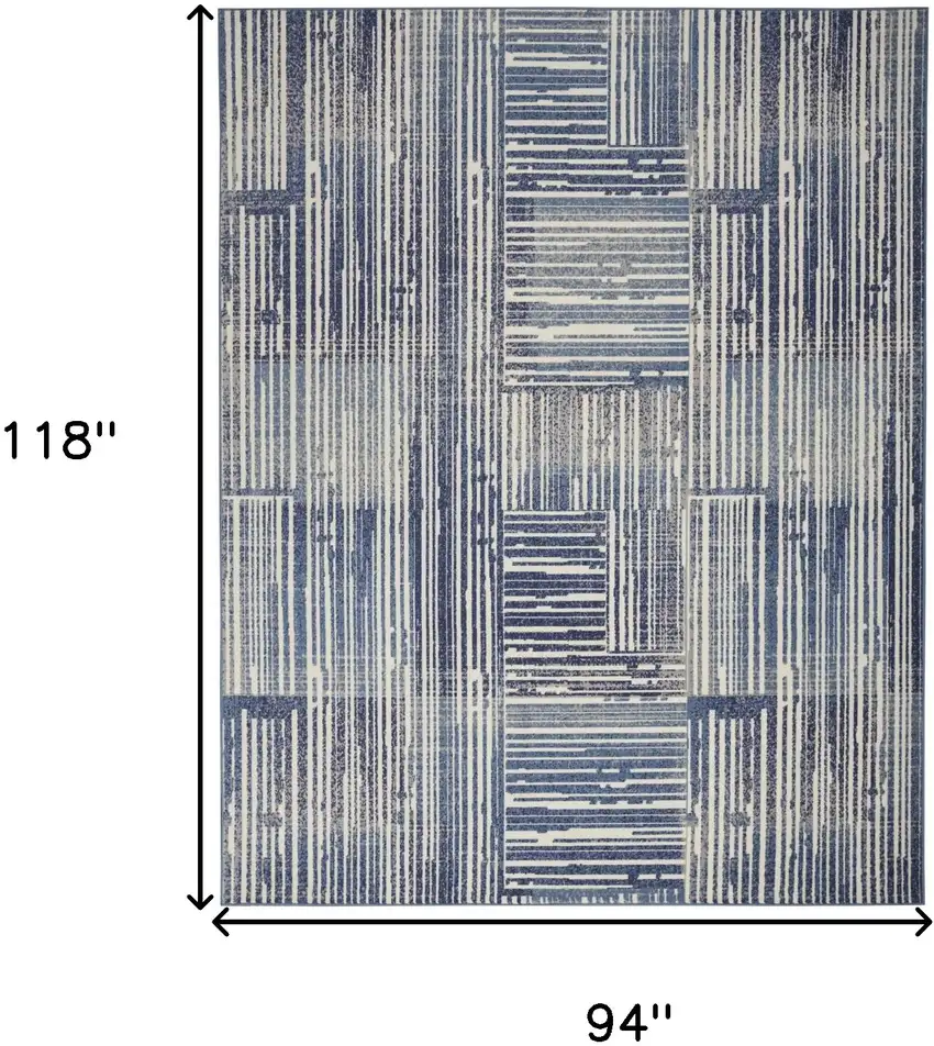 Blue and Gray Striped Power Loom Area Rug Photo 3