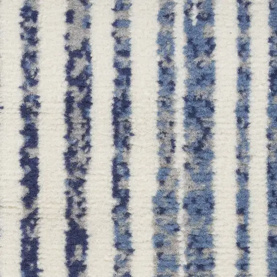 Blue and Gray Striped Power Loom Area Rug Photo 3