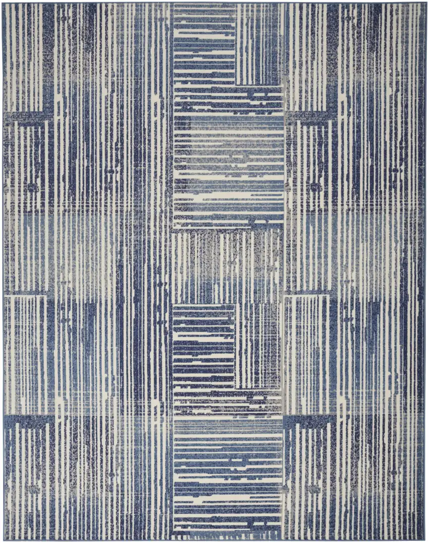 Blue and Gray Striped Power Loom Area Rug Photo 2