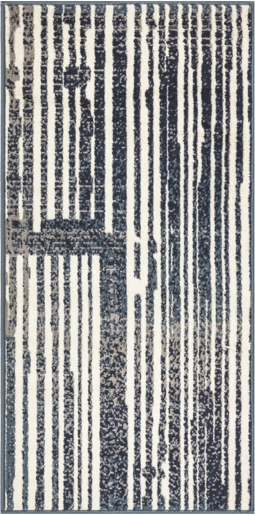 Blue and Gray Striped Power Loom Area Rug Photo 2