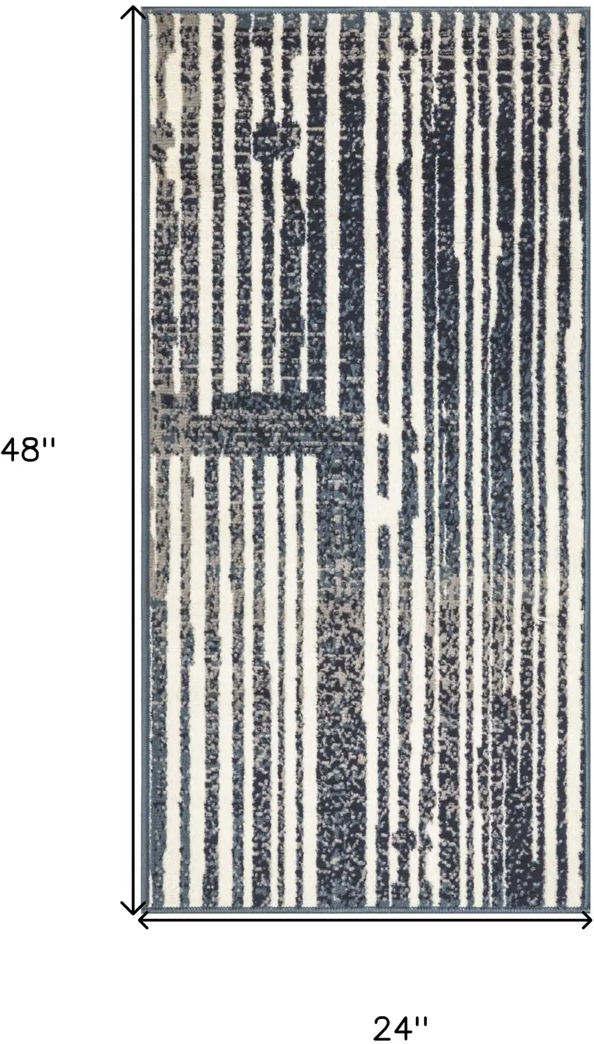 Blue and Gray Striped Power Loom Area Rug Photo 3
