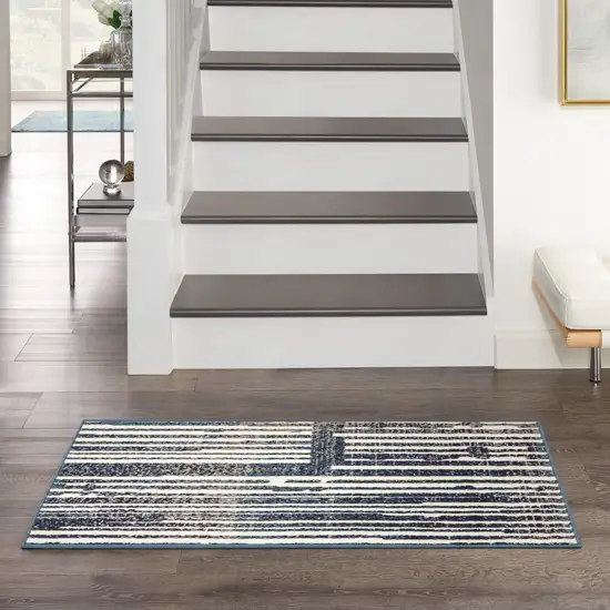 Blue and Gray Striped Power Loom Area Rug Photo 9