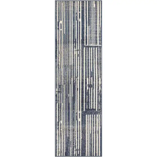 8' Blue And Gray Striped Runner Rug Photo 6