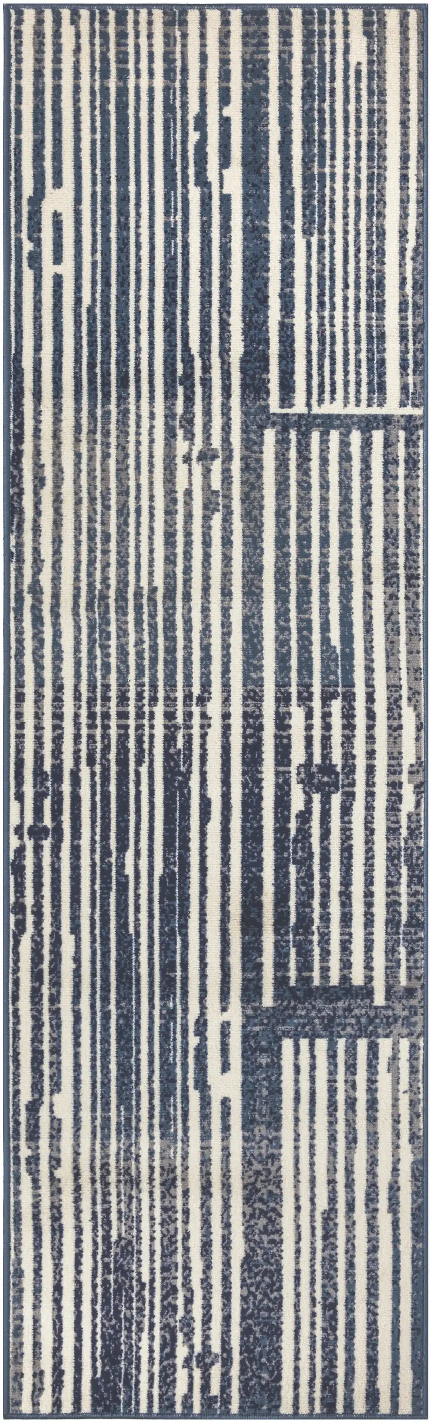 Blue and Gray Striped Power Loom Runner Rug Photo 2