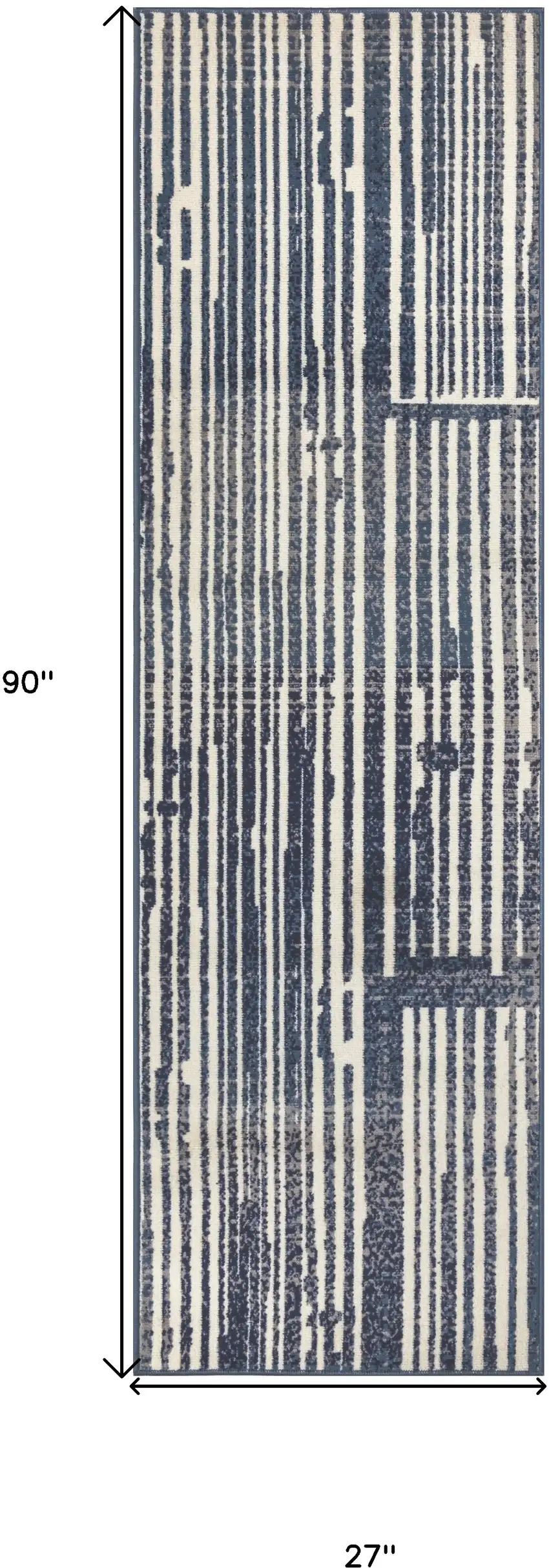 Blue and Gray Striped Power Loom Runner Rug Photo 3