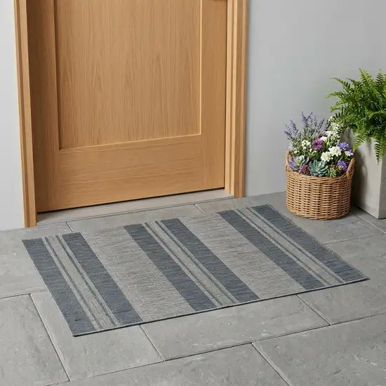 Blue and Gray Striped Stain Resistant Indoor Outdoor Area Rug Photo 1