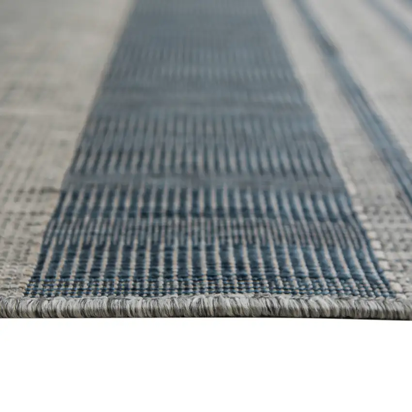 Blue and Gray Striped Stain Resistant Indoor Outdoor Area Rug Photo 3