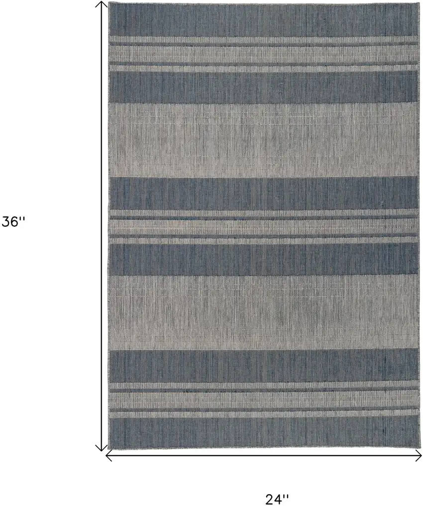 Blue and Gray Striped Stain Resistant Indoor Outdoor Area Rug Photo 7