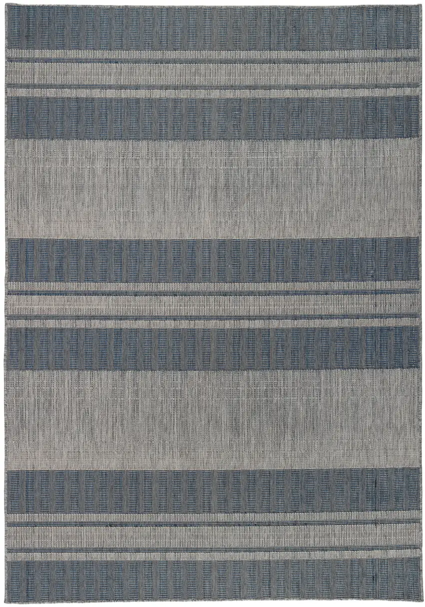 Blue and Gray Striped Stain Resistant Indoor Outdoor Area Rug Photo 2
