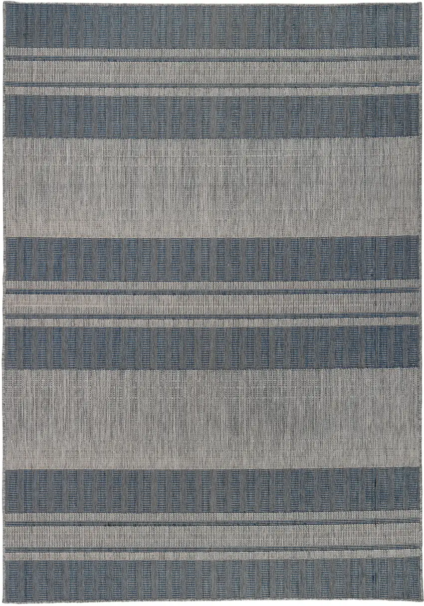 Blue and Gray Striped Stain Resistant Indoor Outdoor Area Rug Photo 2