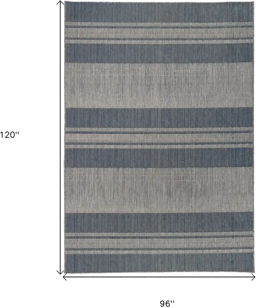 Blue and Gray Striped Stain Resistant Indoor Outdoor Area Rug Photo 7
