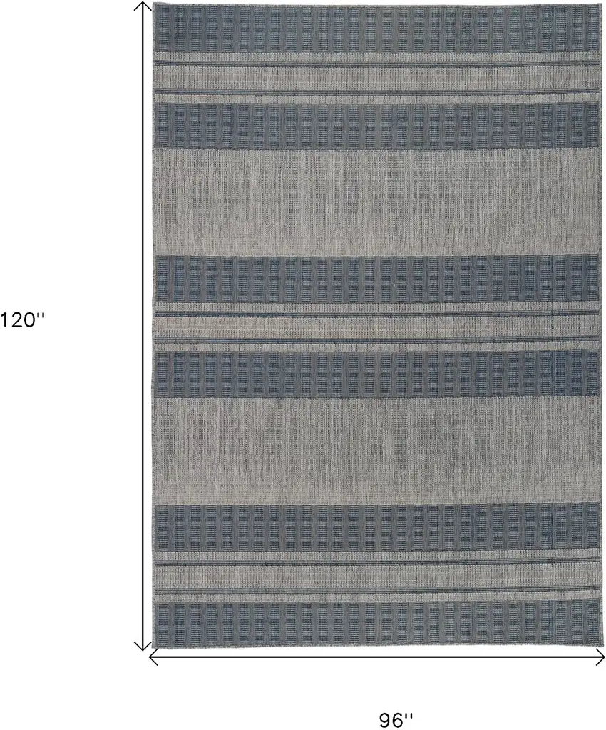Blue and Gray Striped Stain Resistant Indoor Outdoor Area Rug Photo 7