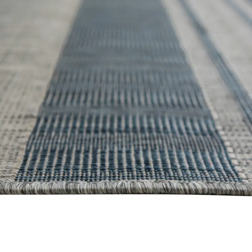 Blue and Gray Striped Stain Resistant Indoor Outdoor Area Rug Photo 3