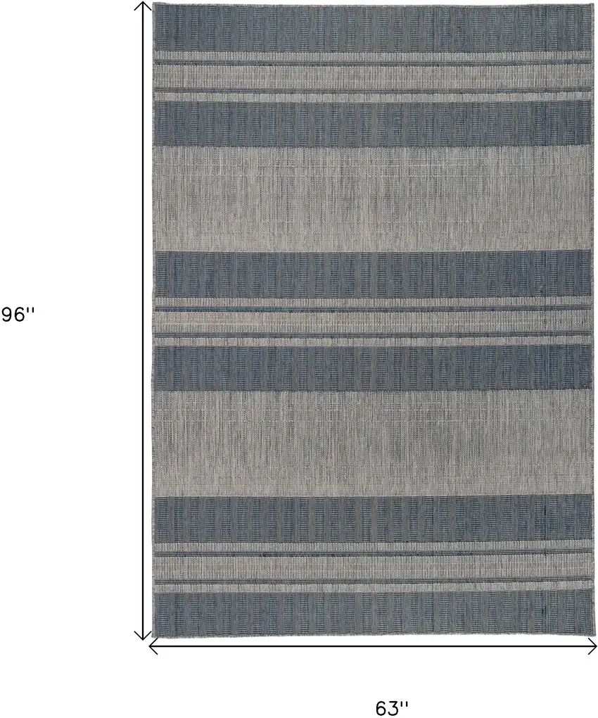 Blue and Gray Striped Stain Resistant Indoor Outdoor Area Rug Photo 7
