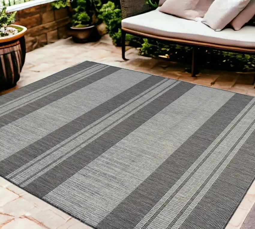 Blue and Gray Striped Stain Resistant Indoor Outdoor Area Rug Photo 1