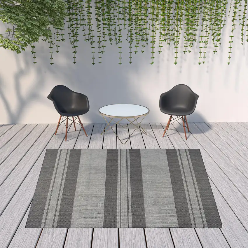 Blue and Gray Striped Stain Resistant Indoor Outdoor Area Rug Photo 4