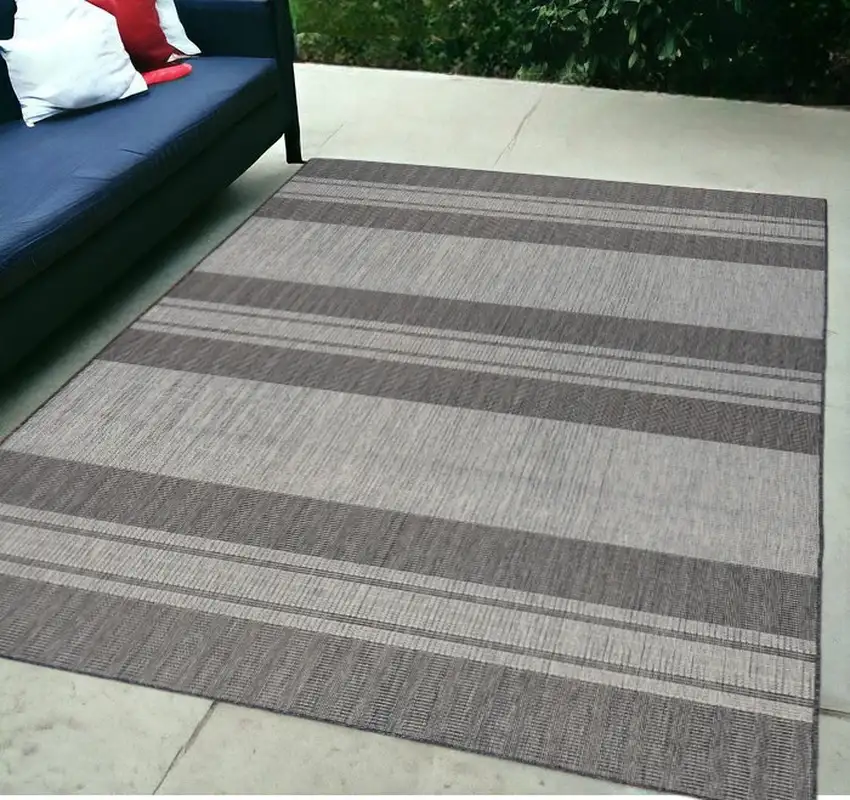 Blue and Gray Striped Stain Resistant Indoor Outdoor Area Rug Photo 1