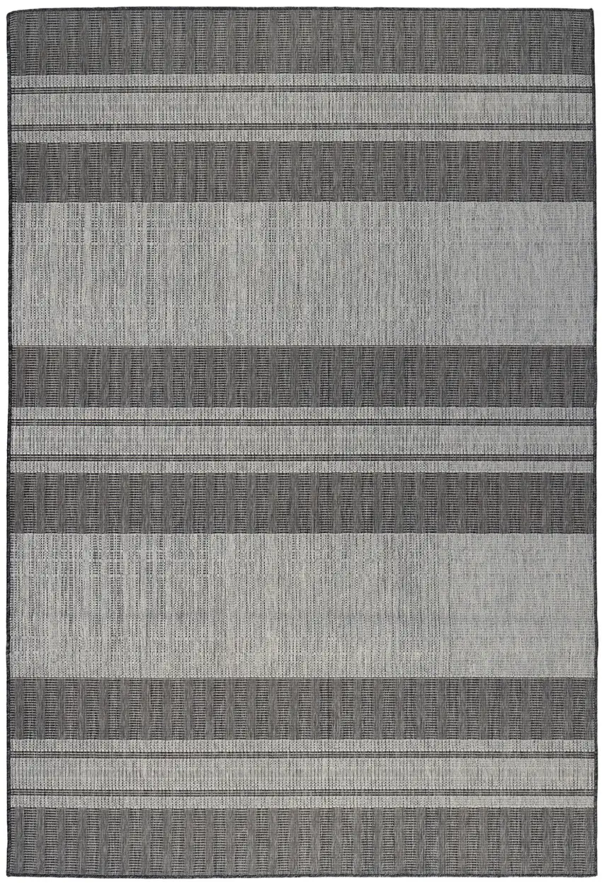Blue and Gray Striped Stain Resistant Indoor Outdoor Area Rug Photo 2