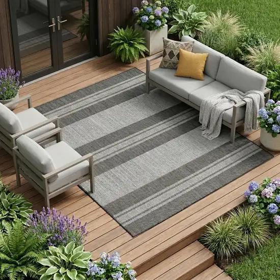 Blue and Gray Striped Stain Resistant Indoor Outdoor Area Rug Photo 1