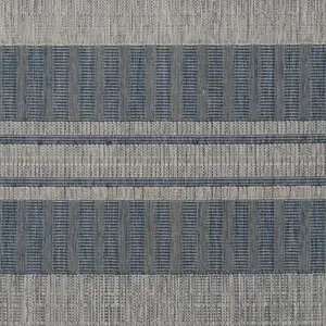 Photo of Blue and Gray Striped Stain Resistant Indoor Outdoor Runner Rug